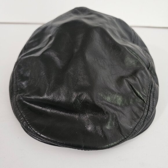 Vtg Broner Newsboy Cabbie Genuine Leather Ivy Cap Hat USA Sz S Black《818》A - Picture 2 of 6
